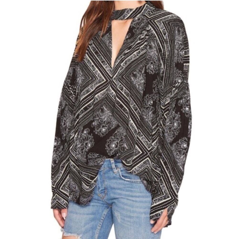 Free People | Walking On A Dream Tunic Top Choker Long Sleeves Black Medium